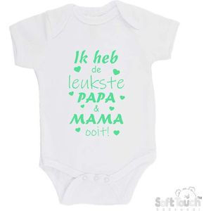 100% katoenen Romper ""Ik heb de leukste papa & mama ooit!"" Unisex Katoen Wit/mint Maat 68/74