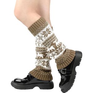 Dames beenwarmers winter gebreide beenwarmers Bohemen kousen legwarmers legging kerstkous - Kaki