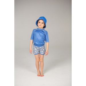 Ducksday - UV-Zwemshirt voor kinderen - UV-werend UPF50+ - Rashguard met Korte mouwen - unisex - Blauw effen - maat 8 jaar