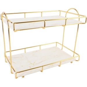 JGS Premium - Badkamer Countertop Organizer 2 Tier - Huidverzorging Make-up Opslag - Gouden Coating - Lotion Parfum - Goud & Wit - Badkamer Accessoire