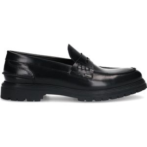 Manfield - Heren - Zwarte leren loafers - Maat 45