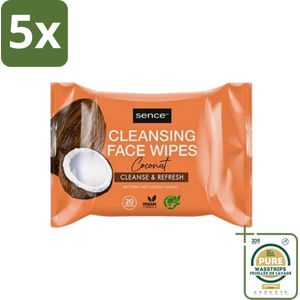 5 x Sence - Coconut - Gezichtsreinigingsdoekjes - Verzorgend - 20 Doekjes - Grootverpakking - Gezichtsreinigingsdoekjes - Kokos - Huidverzorging - Make-up Verwijderen - Hydraterend