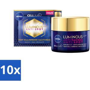 NIVEA - Nachtcrème - CELLular LUMINOUS630 Tegen Vlekken - Egaliserend - Tegen pigmentvlekken - Met Hyaluronzuur - 50 ml - Bulkverpakking - 10 stuks