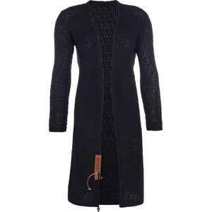 Knit Factory Luna Lang Gebreid Vest Navy - Gebreide dames cardigan - Lang vest tot over de knie - Donkerblauw damesvest gemaakt uit 30% wol en 70% acryl - Grote maat - 46/48