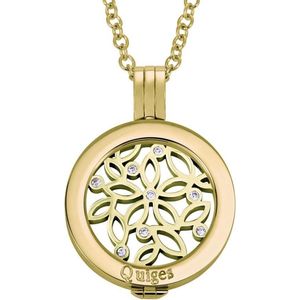Quiges Munthouder met Ketting en Munt 25mm Zirkonia Bloemen - RVS Goudkleurig - EPRHZ644