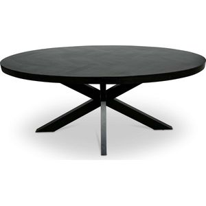 Combi Meubels - Eettafel - 180cm x 90cm - Mangohout - Visgraat - Ovaal - Zwart - Kruispoot