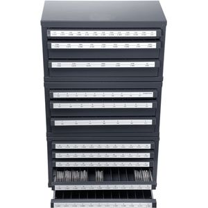 Boormachinekast, 3-Delig, met Drie Laden voor 1/16"" tot 1/2"" en A tot Z, Organizer met Vijf Laden voor Draaddikte Nr. 1 tot Nr. 60, Stapelbare Opbergruimte