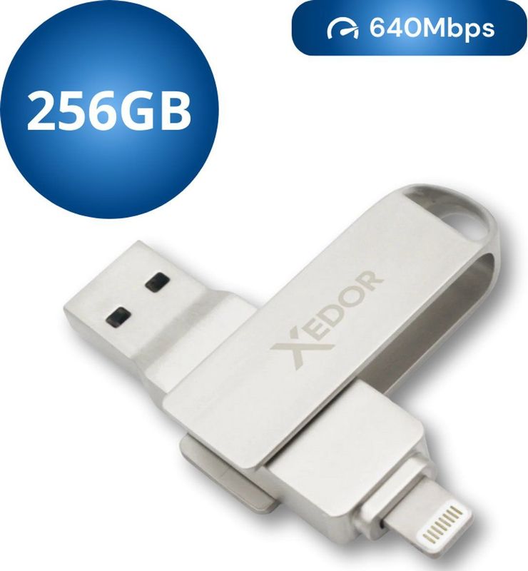 Xedor - USB-stick Lite - 256 GB - Lightning-aansluiting - USB-A 3.2 Gen 1