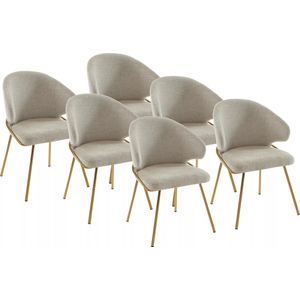 PASCAL MORABITO Set van 6 stoelen van stof en goudkleurig metaal - Beige - LUXIVA L 60 cm x H 85 cm x D 62 cm