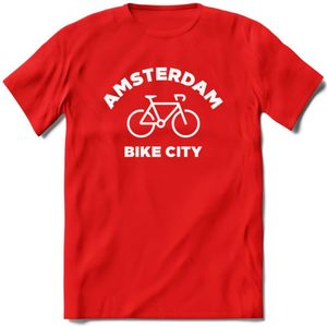 Amsterdam Bike City T-Shirt | Souvenirs Holland Kleding | Dames / Heren / Unisex Koningsdag shirt | Grappig Nederland Fiets Land Cadeau | - Rood - M