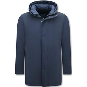 Luxe Halflange Parka Heren met Capuchon - Blauw