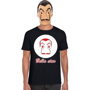 Zwart Salvador Dali t-shirt maat L - met La Casa de Papel masker voor heren - kostuum