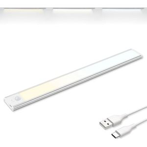 Brendz LED Kastverlichting met bewegingssensor, 40 cm, USB-C Oplaadbaar, Dimbaar, Magnetisch, 3 Kleurtemperaturen, Draadloos, Keukenverlichting Led, Kastverlichting op Batterij, Zilver