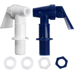 Universele waterdispenser kranen set van 4, push-type plastic vervanging voor warm koud water, bier, wijn, sapflessen, emmer - Blauw en wit