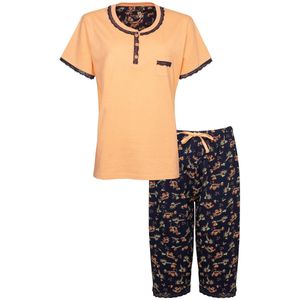 Tenderness Dames Pyjama- 3/4 broek-Korte Mouwen - Katoen - Polo Sluiting - Geel/Blauw - Maat L