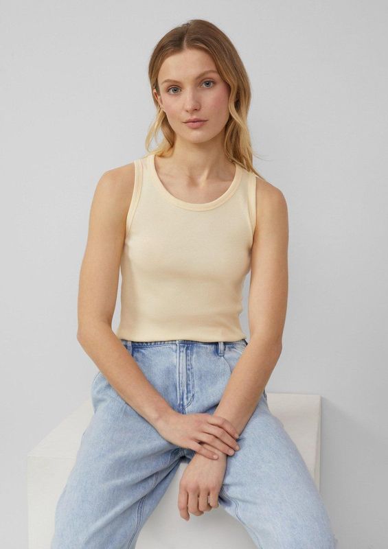 s.Oliver Slim-fit top met geribbelde structuur, vanille, 38