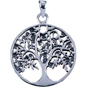 Zilveren Levensboom krullig ketting hanger
