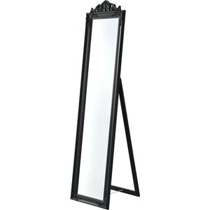 Vrijstaande spiegel Lidia - Met Barok Lijst - Verstelbaar - 160x40 cm - Zwart - Eucalyptushout - Luxe Look
