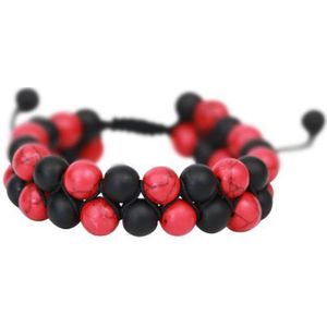 AWEMOZ Natuursteen Armbanden - Gevlochten Kralen Armbandjes - Zwart/Rood - Cadeau
