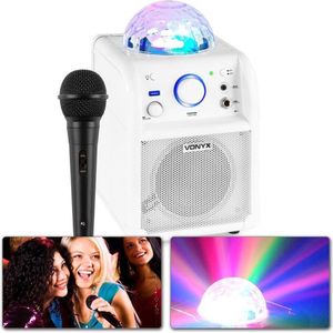 Karaoke set met microfoon - Vonyx SBS50W - met Bluetooth, accu & discobal discolicht - Wit