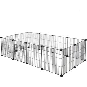Kamyra® Puppyren / Konijnenren met Poortje - Ren voor Honden, Katten & Konijnen - Kattenren - Plastic & Metaal - 142x72x36 cm - Zwart