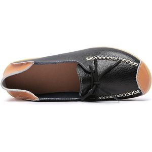 Provento - Vrouwen Lederen Mocassins Casual Platte Schoenen met Ronde Teen, Zwart, Maat 38.5.