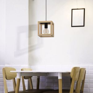 INSPIRE - Pendellamp ELGORT - Pendellamp met 1 lamp - Pendellamp - 1 x E27 40W - H. 110 cm x L. 20 cm - IP20 - Metaal en hout - Zwart - Made in Europe
