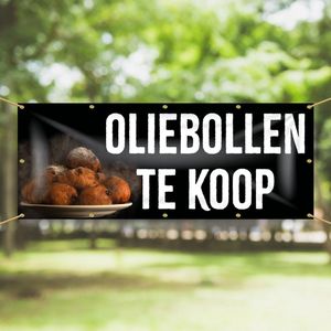 Spandoek Oliebollen Te Koop - 150 x 50 cm - kerst - oud en nieuw - nieuwjaar - oliebollen kopen - kraam - winkel - banner
