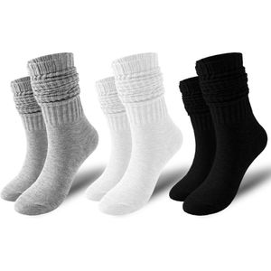 3 paar stapelsokken - Sokken - Kousen - Casual sokken - Overknee laarzensokken - Bubble sokken - Zachte stretch sokken - Zwart, grijs, wit