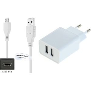 OneOne 2.4A lader met 2 poorten + 0,5m extra sterke Micro USB kabel. Oplader adapter past op Samsung Galaxy A8 (A810) uit 2016 (niet voor A8s), A9 (A9000) uit 2016 (niet voor A9s), A9 Pro (A9100) uit 2016