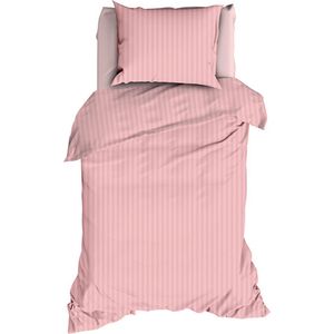 Premium hotellinnen katoen/satijn dekbedovertrek licht roze - 140x200/220 (eenpersoons) - luxe uitstraling - subtiele glans - excellente kwaliteit
