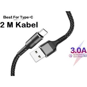 USB-C Kabel 3A Snelle Data Sync Oplaadkabel 2M Voor Samsung Huawei Xiaomi LG Andriod Type-C Mobiele telefoon Kabels Zwart