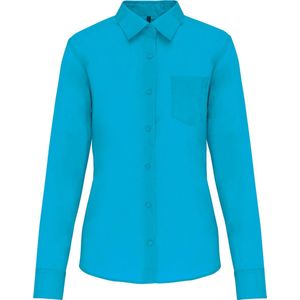 Blouse Dames XS Kariban Lange mouw Bright Turquoise 65% Polyester, 35% Katoen