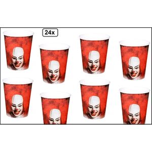 24x Bekers horror clown 250 ml karton - It clown griezel vlaglijn eng horror the IT Halloween scary