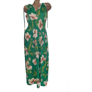 Dames maxi jurk met bloemenprint L/XL Groen/wit/roze