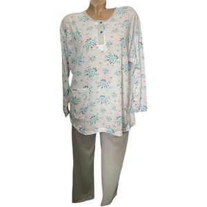 Dames Katoenen Pyjama L grijs/wit/groen