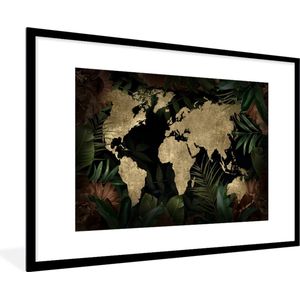 Fotolijst incl. Poster - Wereldkaart - Vintage - Planten - 120x80 cm - Posterlijst