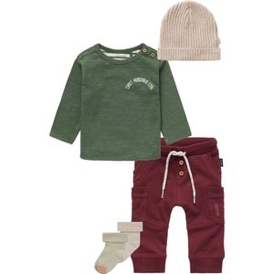 Noppies - Kledingset - Jongens - 5delig - Broek Jarkon Andorra - Shirt Juno Thyme - Beanie Muts Joliet Sand - sokjes Martinez - Maat 56