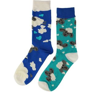 Sokken katoen - schaap print - blauw wit - maat 38-46