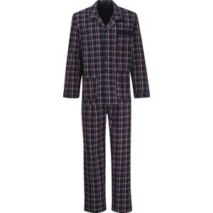 Gotzburg heren pyjama met knopen - geweven heren pyjama niet elastisch - blauw met rood en wit geruit - Maat: L