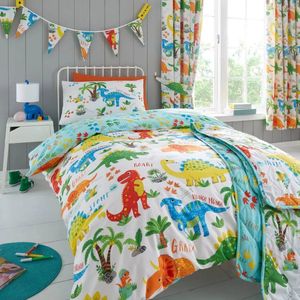 Happy Linen Company - Dinky Dinosaurussen - Dekbedovertrek Set - Multicolor - 120 cm x 150 cm + 42 cm x 60 cm