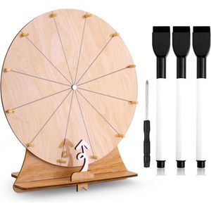 Prijzenrad 30cm 12 Slots Tafelblad Spel Spinnewiel Hout Rad van Fortuin met Standaard - Roulette Loterij voor Spinning Game Carnival Tradeshow Vakantie Activiteiten