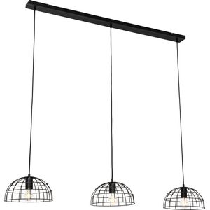 QAZQA hanze - Industriele Hanglamp eettafel voor boven de eettafel | in eetkamer - 3 lichts - L 138 cm - Zwart - Industrieel - Woonkamer | Slaapkamer | Keuken