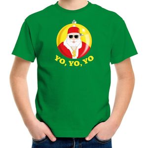 Bellatio Decorations kerst t-shirt voor kinderen - Kerstman - groen - Yo Yo Yo - Kerstdiner 116/134