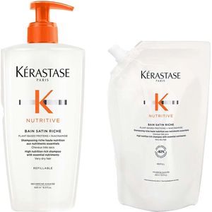 Kérastase - Nutritive Bain Satin Riche Shampoo 500 ml + Refill Shampoo 500 ml - Voordeelverpakking