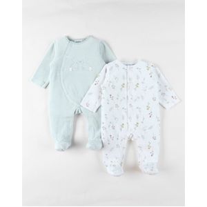 Noukie's - 2 pack - Pyjama - Fluweel - Groen , Bloempje - Meisje - 6 maand 68