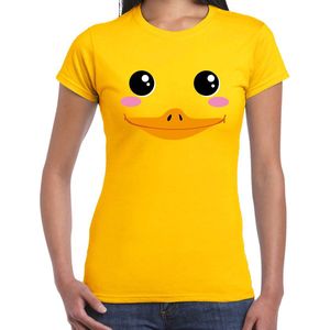 Eend / badeendje gezicht verkleed t-shirt geel voor dames - Carnaval fun shirt / kleding / kostuum M