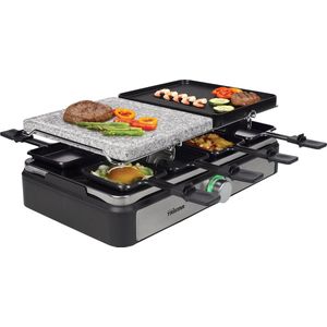 Tristar Gourmetstel met Steengrill RA-2725 - Gourmetset 5-in-1 voor 8 personen - Bakplaat, Steengrill, Gourmet, Raclette en Teppanyaki - Zwart/RVS