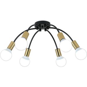 Delaveek-IJzeren 6 Lotus industriële kroonluchter - Zwart & goud- Metaal - E27 Voet - Dia 55cm (Lamp niet inbegrepen)