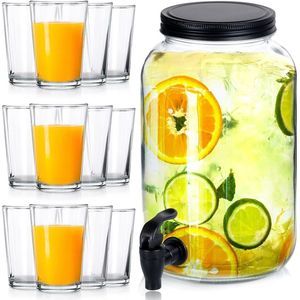 Drankdispenser met Kraan met Glazen 3,2 l / 200 ml 13 delig - Kraantje - Limonadetap - Drank Dispenser - Limonadedispenser - Kan - Karaffe